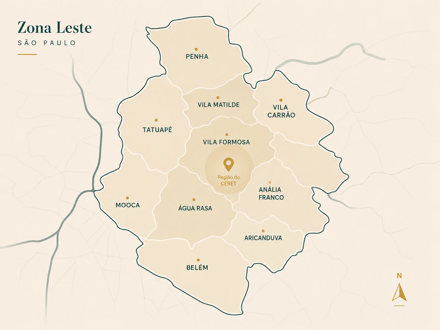 Mapa da Zona Leste de SÃƒÂ£o Paulo com os bairros atendidos pela podÃƒÂ³loga Silvana IgnÃƒÂ¡cio